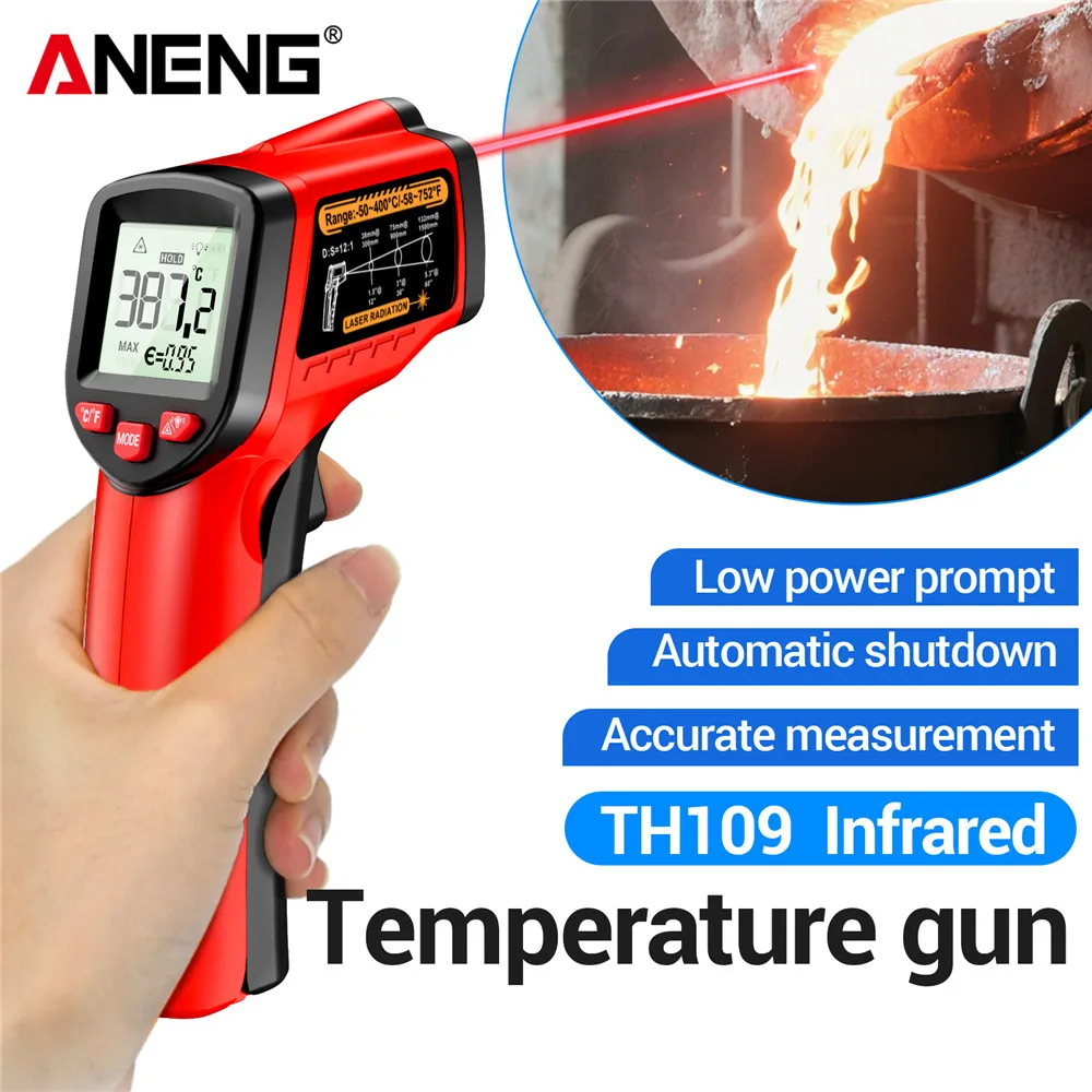 

Digital Infrared Thermometer Non-Contact -50~400℃ Contactless ANENG TH109 Tester IR Laser Pyrometer LCD display Pyrometer Tools