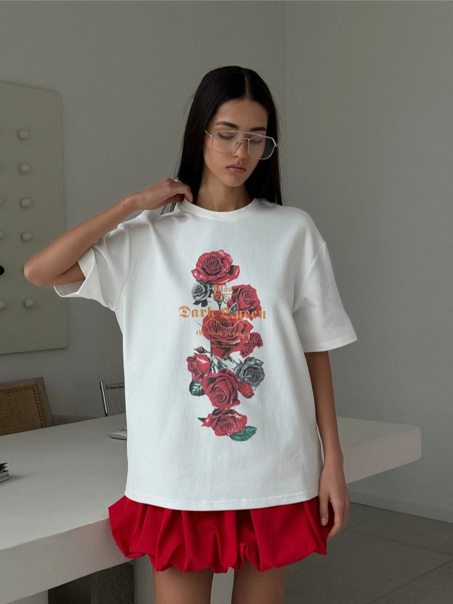 100% 코튼 여름 신상 꽃무늬 프린트 티셔츠 여성 패션 O넥 루즈핏 반팔 캐주얼 탑 티