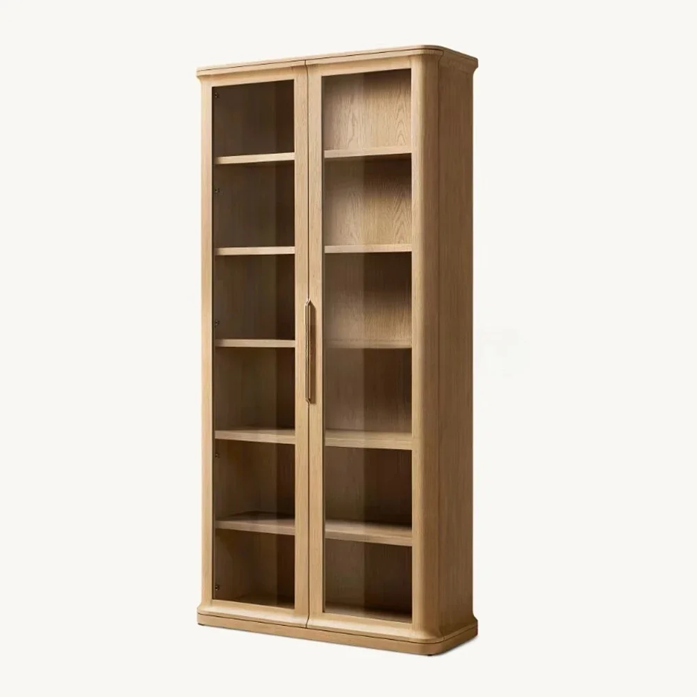Luxury modern French solid wood glass double door cabinets, living room kitchen home furniture