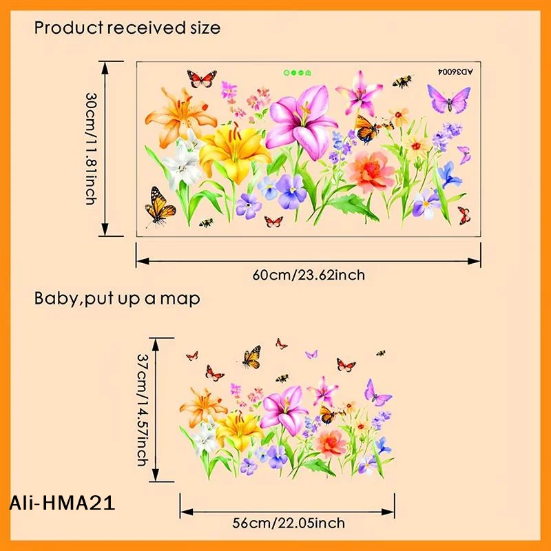 【H】Flower Wall Sticker Removable Self-Adhesive Bathroom Sticker Kitchen Sink Backsplash Decoration Tiles Sticker