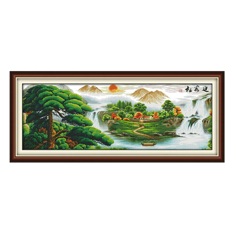 

Guest-greeting pine(9) cross stitch kit China river 14ct 11ct count printed canvas stitching embroidery DIY handmade needlework