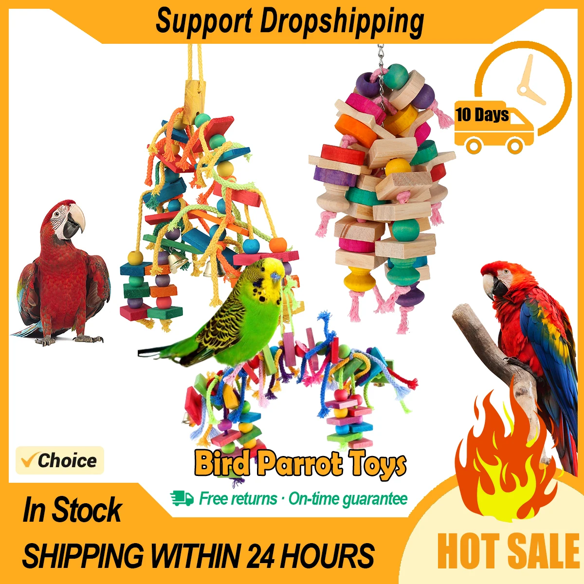 Wood Parrot Bird Toys Hanging Rope Pet Ladder Multicolored Wooden Cotton Rope Birds Chewing Toy Training Hang Swing Pet Supplies