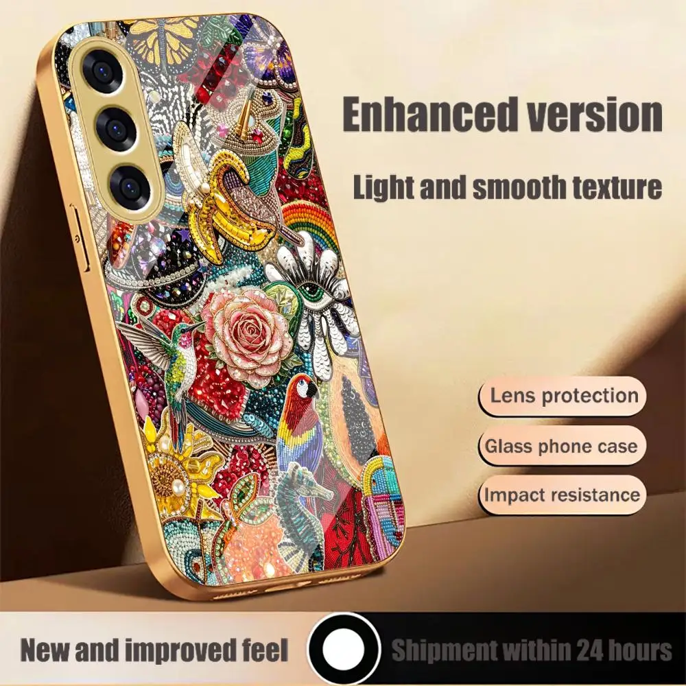 Mixed Beasts & Floral Multi-color variants glass phone case for Samsung Galaxy S26 S25 S24 S23 S22 FE,Ultra,Plus Dropresistant