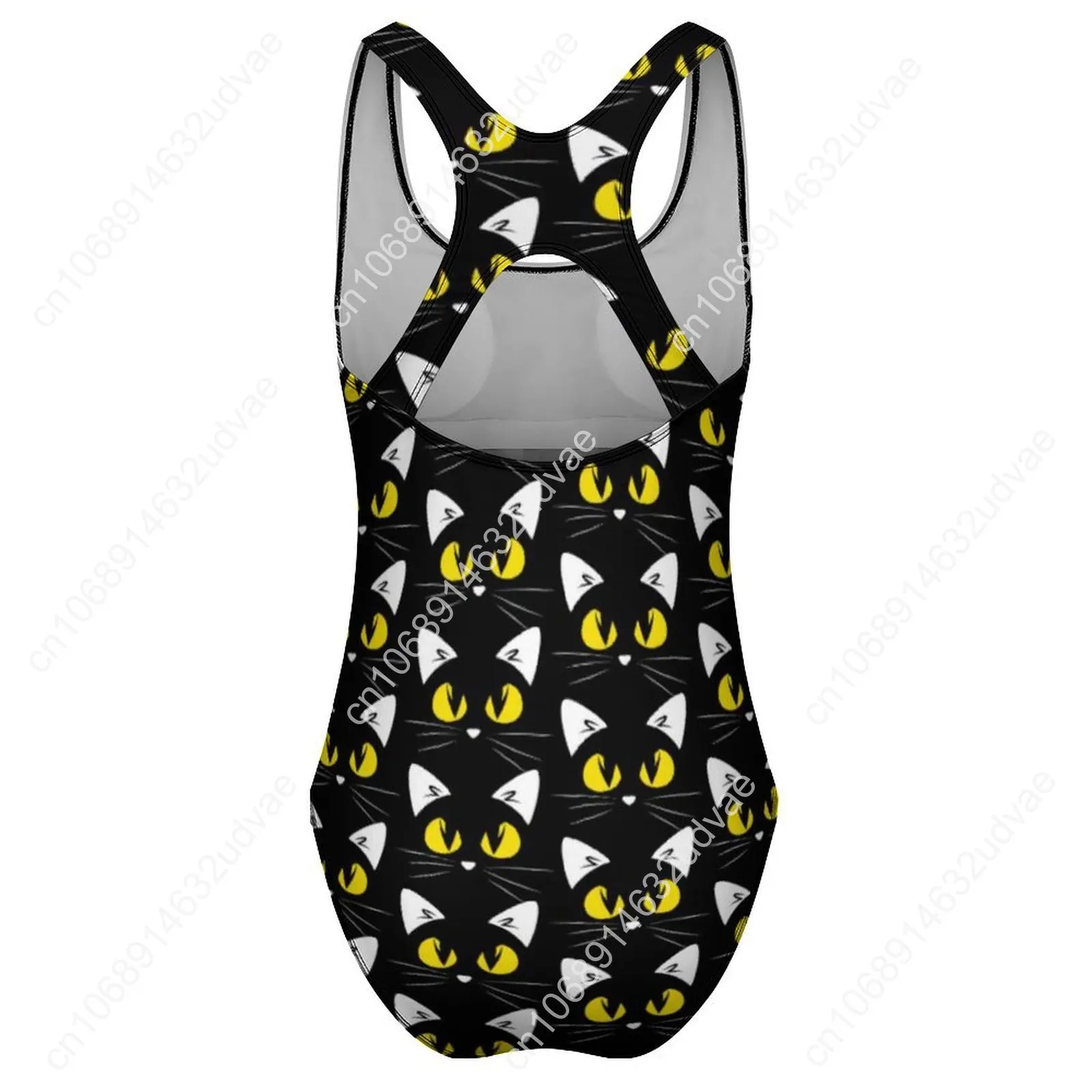 Traje de baño de gato negro, traje de baño espeluznante de Halloween con realce, traje de baño de una pieza para vacaciones, traje de baño para Surf, trajes de playa sexys de talla grande