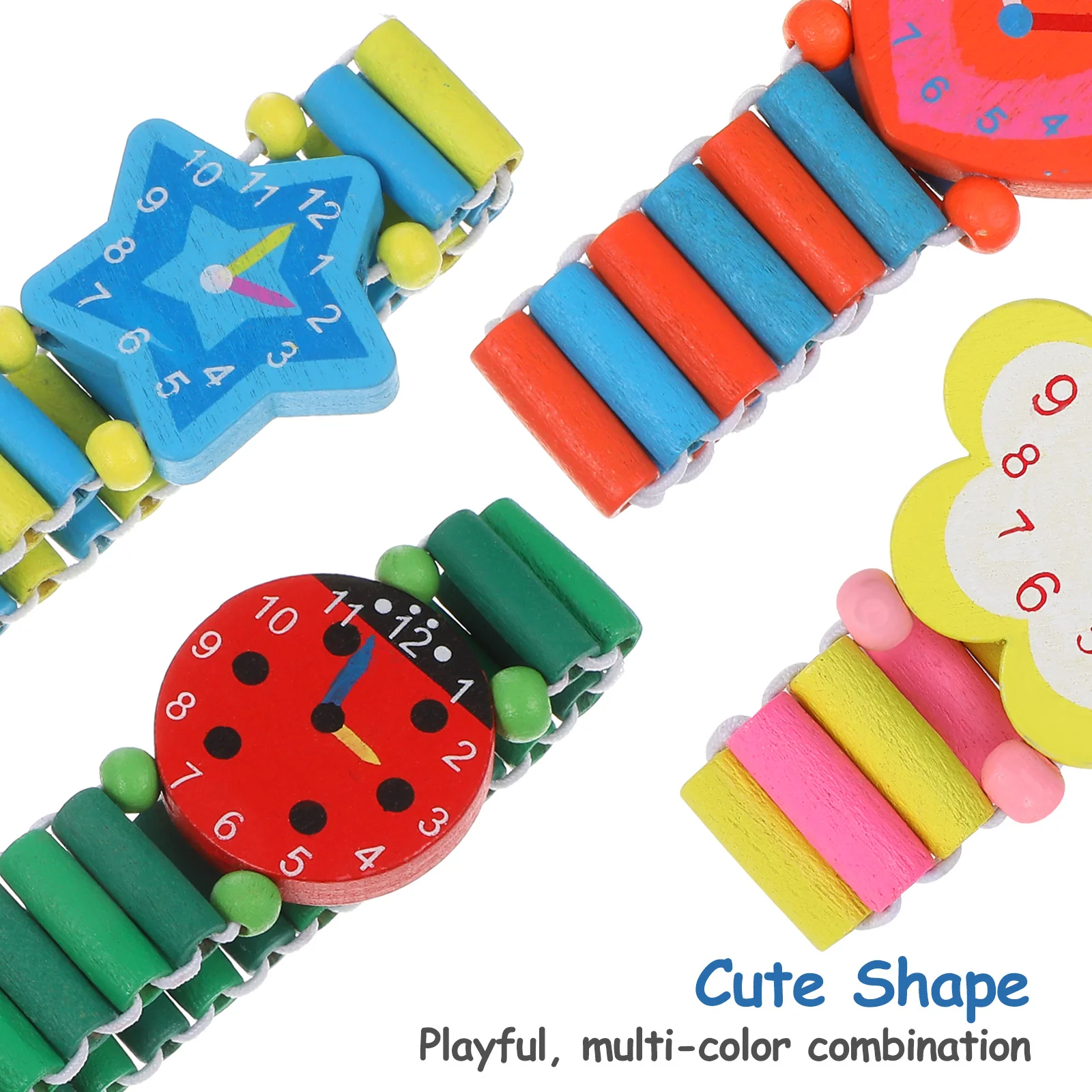 

4pcs Wooden Watch For Creative Pretend Play Wristband Learning Educational Wood Watches Wristwatch