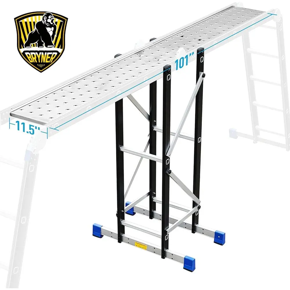 Work with 7 in 1 Multi-Purpose 19.6Ft Folding Ladder, Supporting Rack and Steel Trays Work Platform