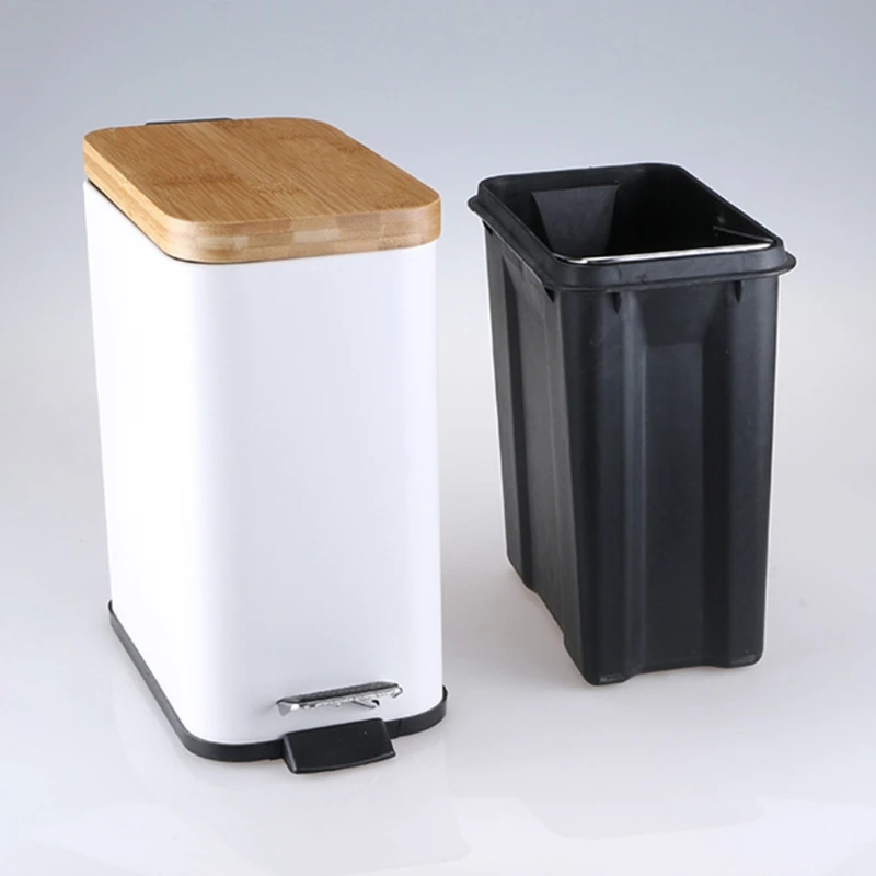 Step Trash Can Garbage Rubbish Bin with Bamboo Lid Waste Container