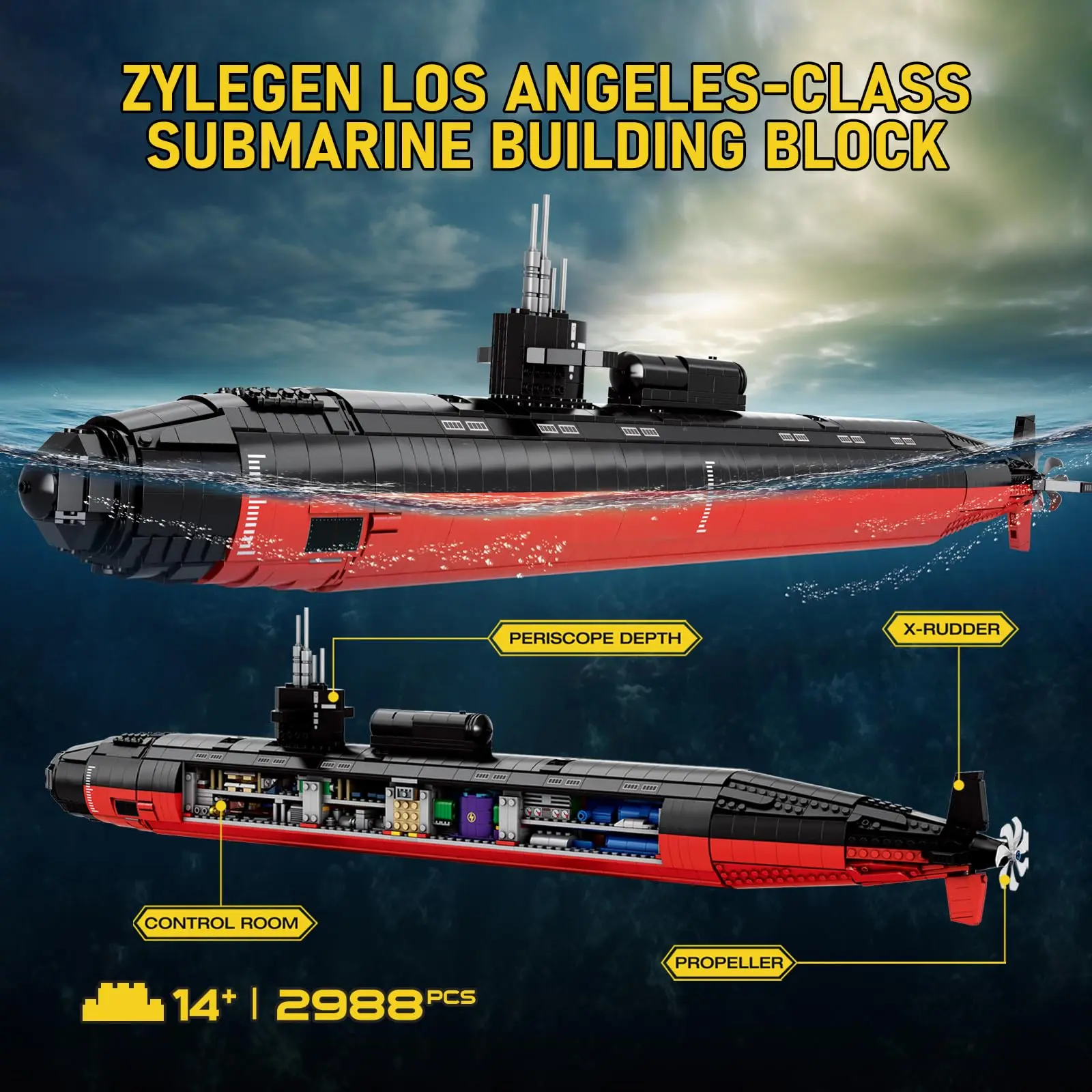 2988 Pz SSN-688 Sottomarino Nucleare Nave da Guerra Building Blocks Modello Corazzata Militare Costruzione di Giocattoli Kit Regali per Ragazzi e Adolescenti