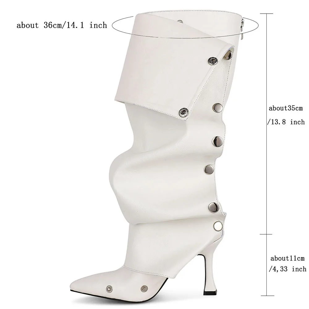 أحذية طويلة بكعب عالٍ مدببة من دوراتاسيا للنساء ، أحذية عالية قابلة للطي فوق الركبة ، أحذية برشام بسحاب ، أزياء