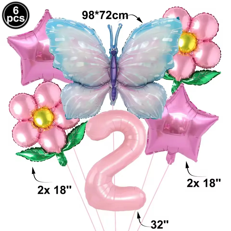 Rosa Zahlenballon Schmetterlingsballon Set Schmetterlingsballons Folie 32 Zoll 1.-9. Zahlen Geburtstagsdekoration für Mädchen Babyparty