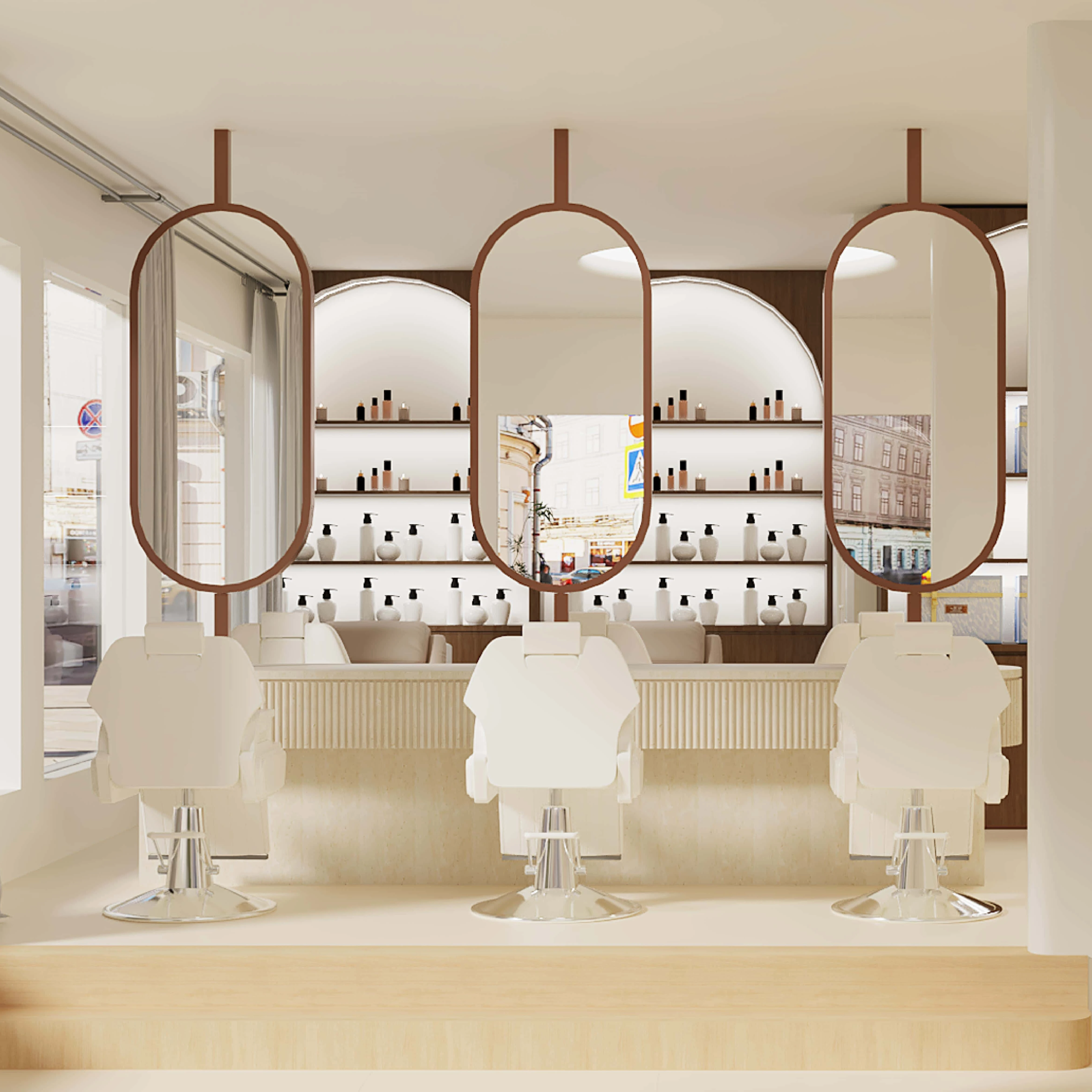 3 Pieces Luxury Specially Barbershop Display Furniture Design Beauty Mirror Beauty Salon Display Counter