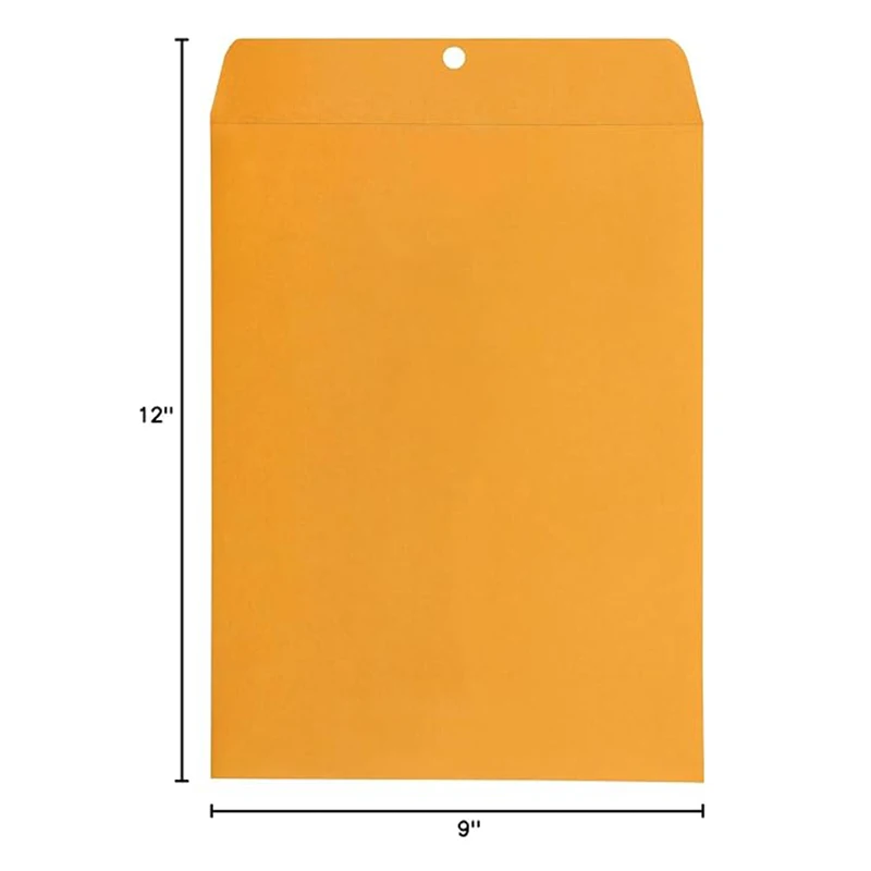 12Pcs Kraft Paper Envelopes, Double Prong Metal Clasp, Reinforced Eyelet, Gummed Seal for Document Mailing Archiving  Storage