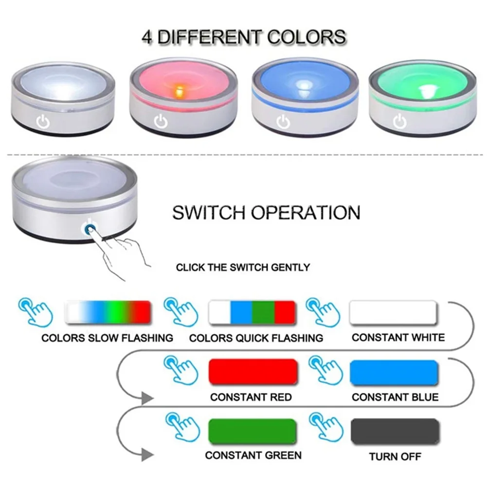 LED Light Base with Sensitive Touch Round Colorful Stand Display for 3D Crystal Glass Art Photo Frame Silver Concave