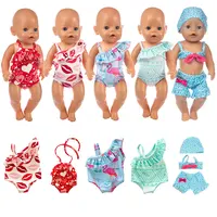 Cute Swimming Suit for 16-18Inch American Doll Sweet Heart Print Doll Swimsuit Clothes for 43Cm Newborn Baby Doll Kids Gift