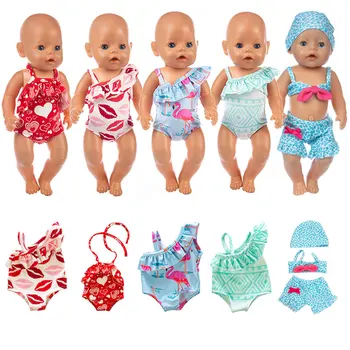 Cute Swimming Suit for 16-18Inch American Doll Sweet Heart Print Doll Swimsuit Clothes for 43Cm Newborn Baby Doll Kids Gift