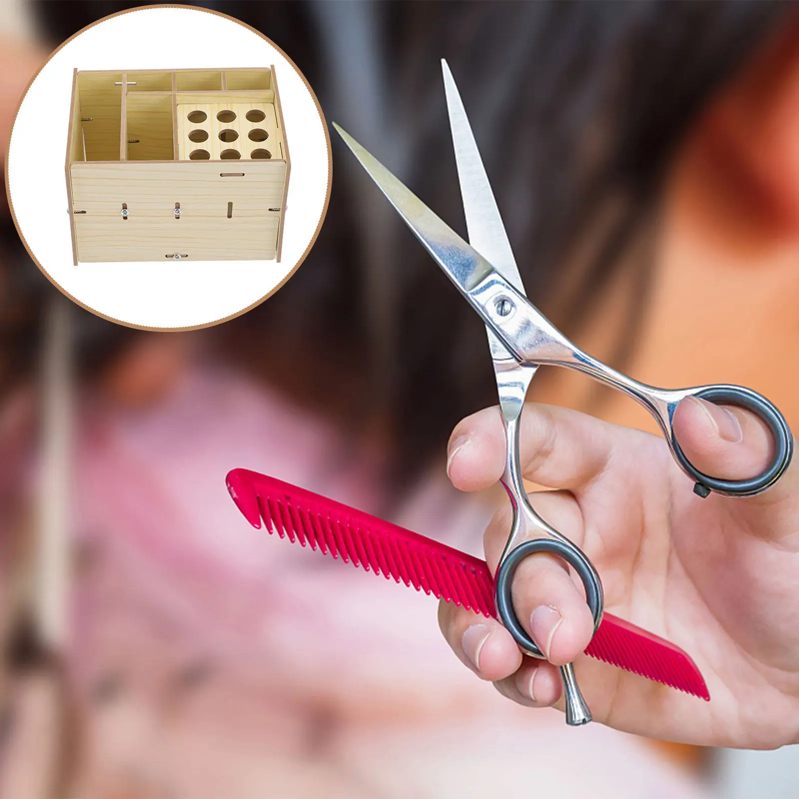 

Anti-Slip Wooden Storage Box For Hairdressing Tools Salon Scissor Rack Comb Organizer Shear Holder Barbershop Case