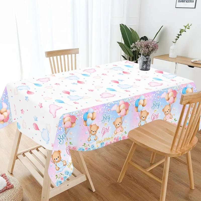 الجنس تكشف مفرش المائدة البلاستيكية للحفلات صبي أو فتاة استحمام الطفل ديكور الوليد غطاء الطاولة هو أو إنها الجنس تكشف لوازم الحفلات #2
