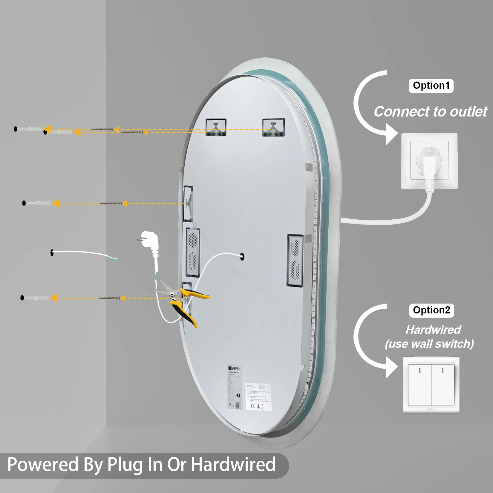 Led Bathroom Mirror 900x600mm Oval Illuminated Wall Vanity Mirror w Bluetooth, 3 Colors Change, Temperature, Defogging Functions