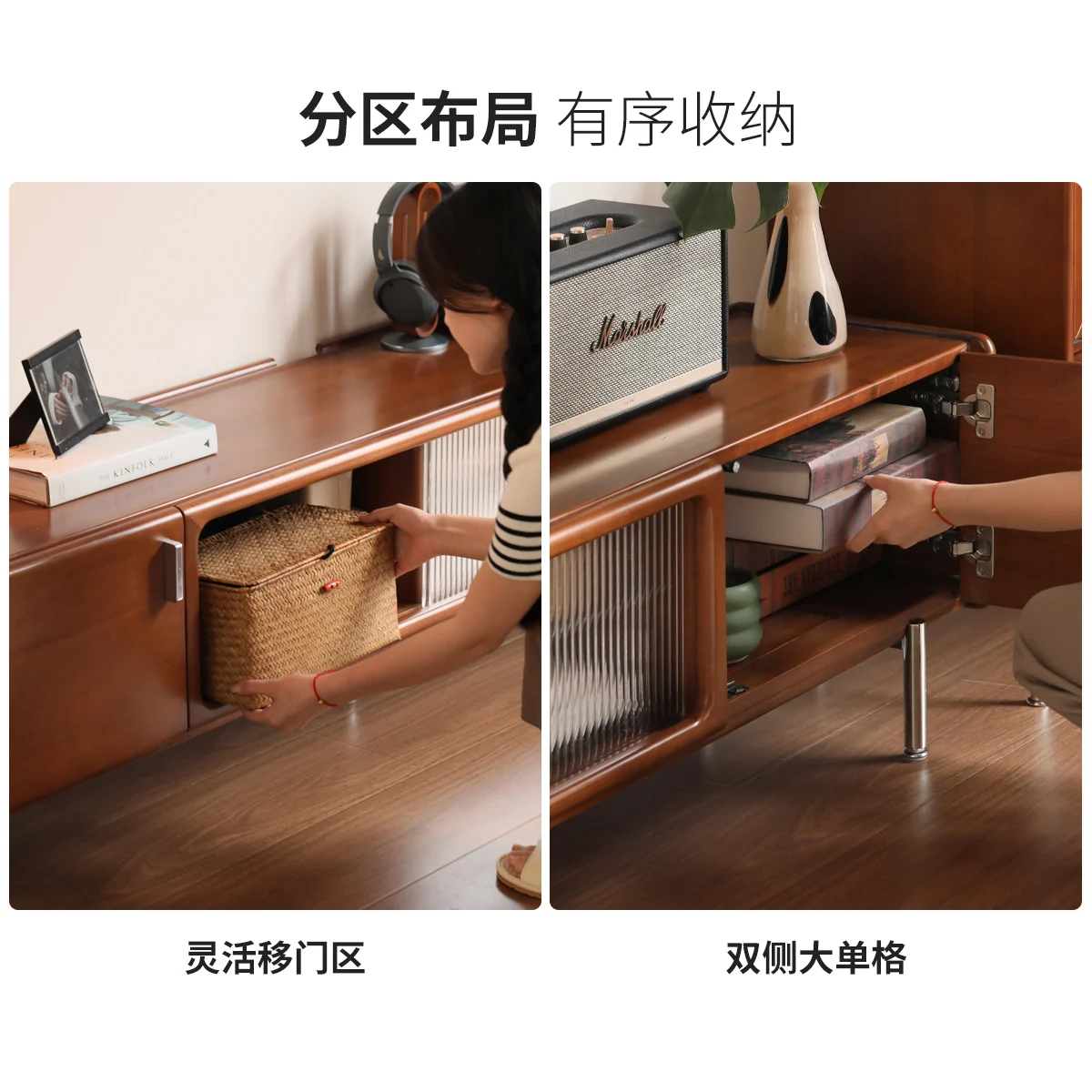 Solid wood TV cabinet Living room antique floor cabinet Household TV cabinet High-foot locker 2