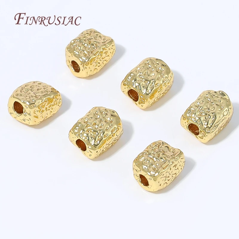18K Gold Plated Hammered Irregular Barrel Spacer Beads,Concave Textured Loose Beads For DIY Bracelet Jewelry Making Supplies