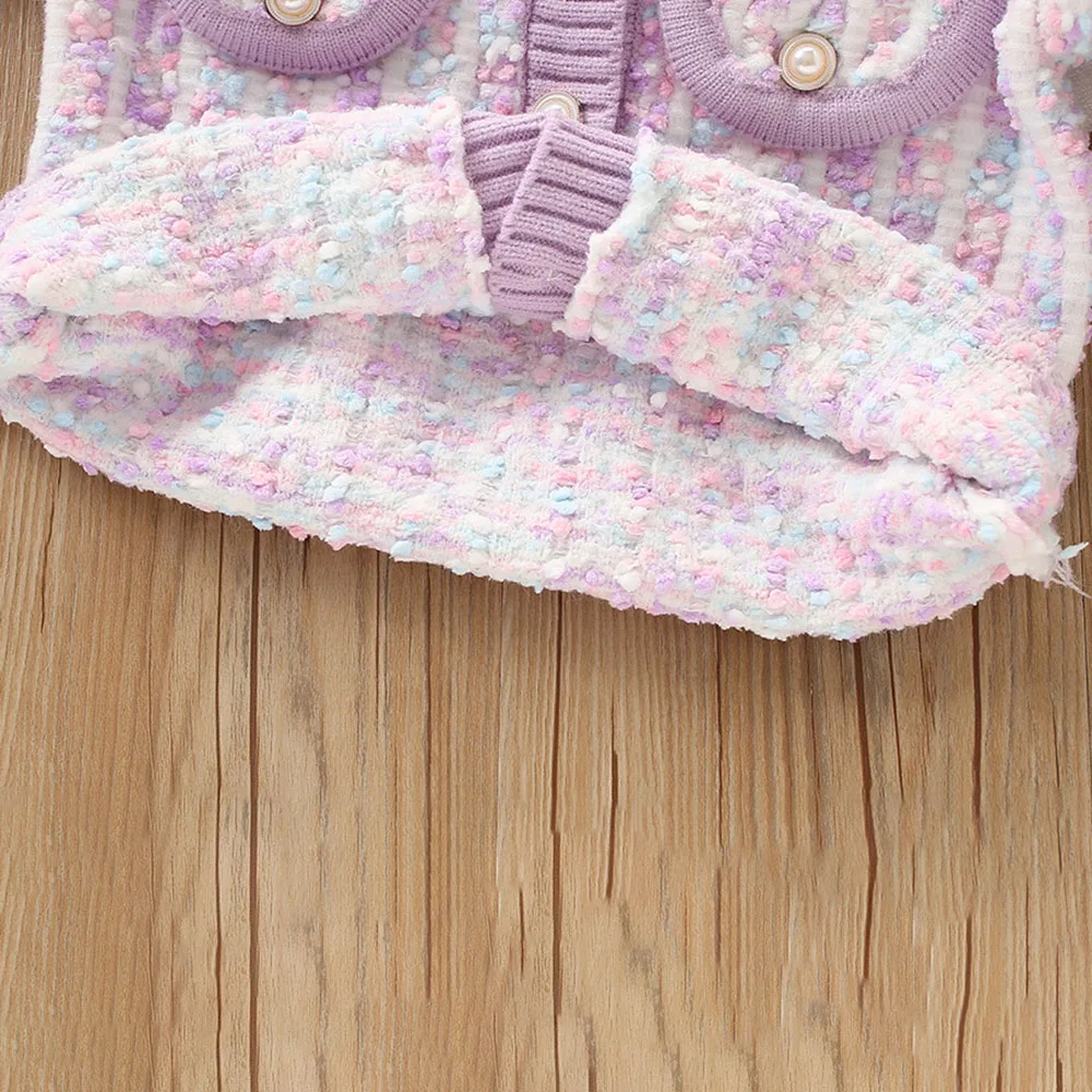 MILANCEL Girls' Sweater Coat Set Spring Autumn Trendy Children's Knitted Clothes Set Contrast Color Cardigan and Skirt 2Pcs image 6