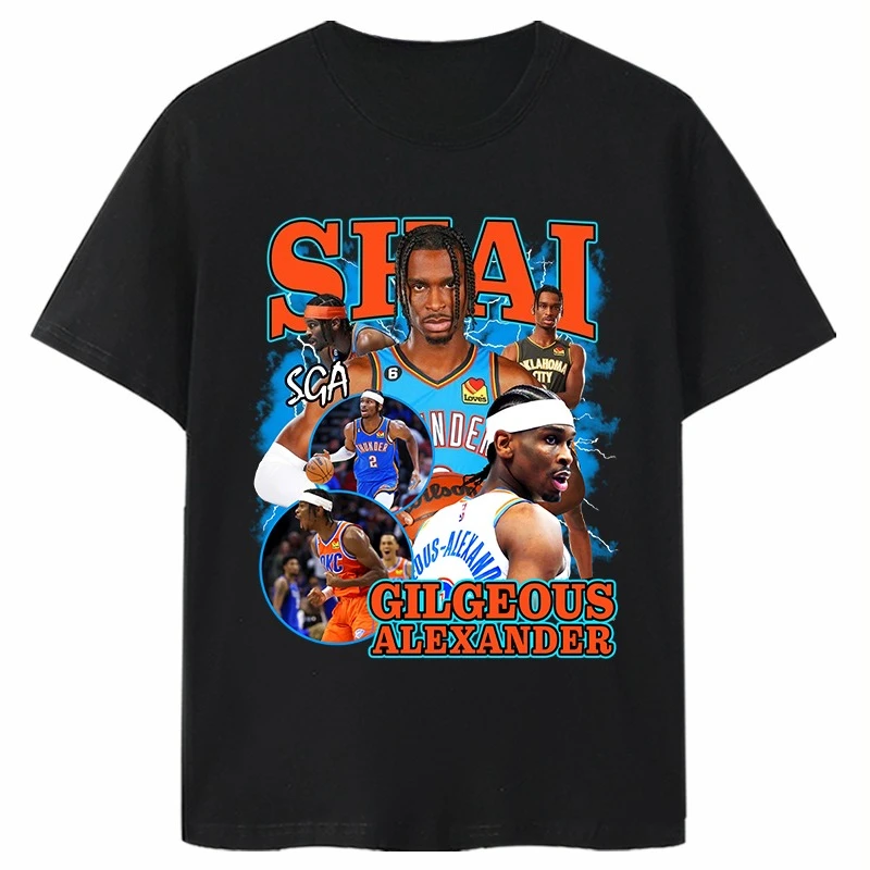 

Basketball Star OKC Thunder No. 2 SGA Alexander Printed Cotton T-shirt Men's T-shirt Top Short Sleeve High Quality