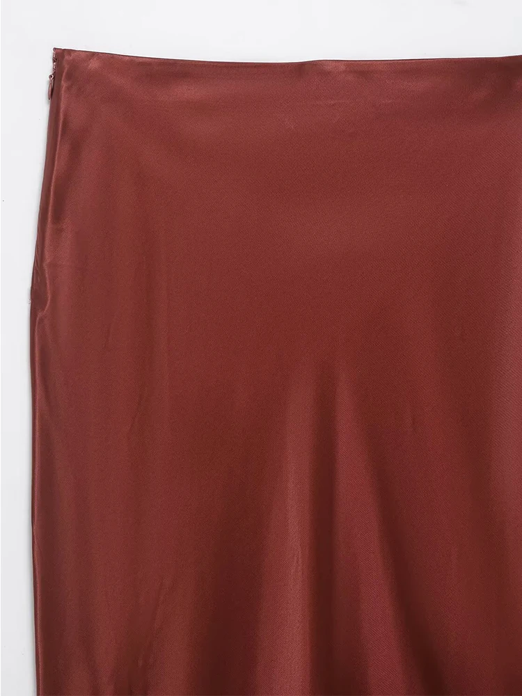 여성 랩 스커트 2025 여성 가을 패션 솔리드 컬러 새틴 레이스 스플라이스 하이 웨이스트 스커트 여성 우아한 파티 스커트