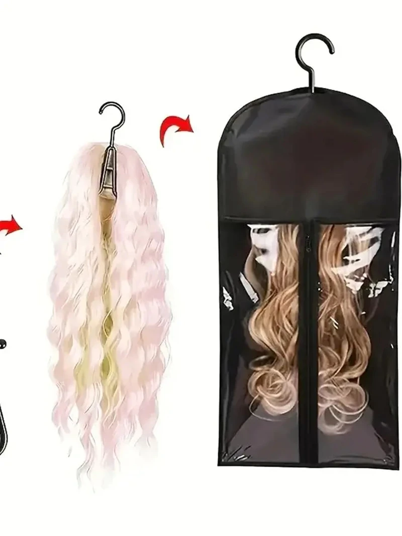1/3pcs Premium Wig Storage Bags With Sturdy Metal Hangers - Black Transparent Design For Multiple Wigs & Hair Extensions