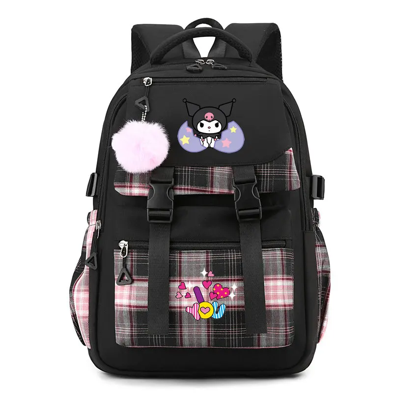 Mochilas 쿠로미 멜로디 인쇄 학교 가방, 십대 소녀용 캔버스 배낭, 대용량 여행 가방, Mochila 생일 선물