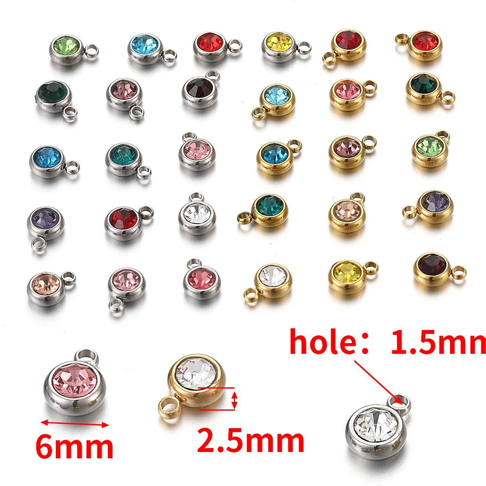 20pcs/lot 6mm Crystal Stainless Steel Rhinestone Charms Birthstone Pendants for Jewelry Making DIY Necklace Bracelet Accessories