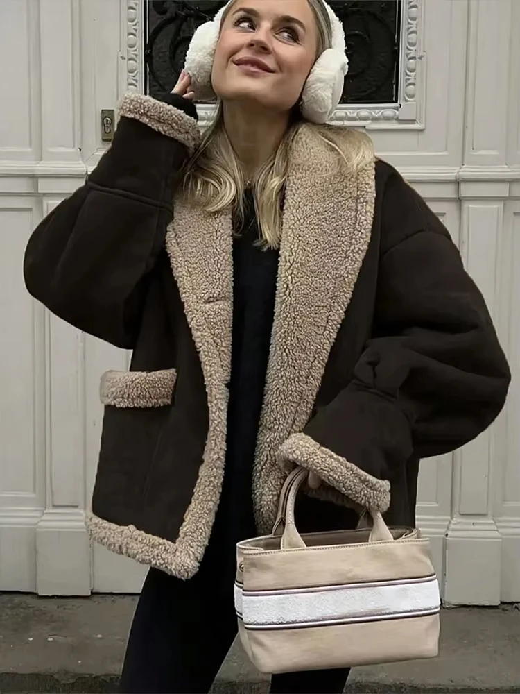 HH Podzimní dámský vintage kabát s odhaleným límcem, jednořadý dlouhý rukáv, bunda s kapsami, módní high street outfit - náhled 3