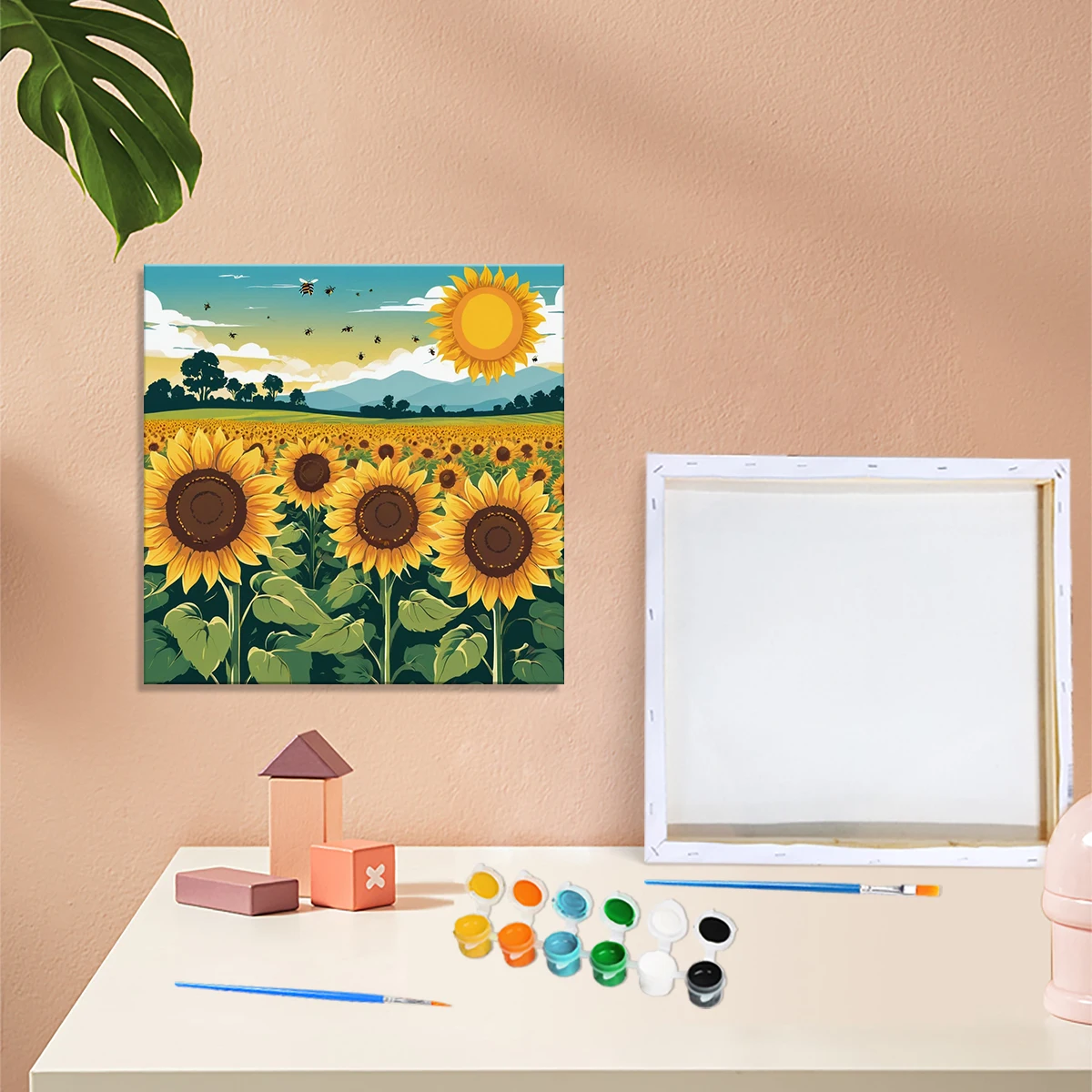 

RUOPOTY Framed Paint By Numbers For Adults Sunflower Paint By Numbers Kit On Canvas For Beginners Painting Set Craft Supplies