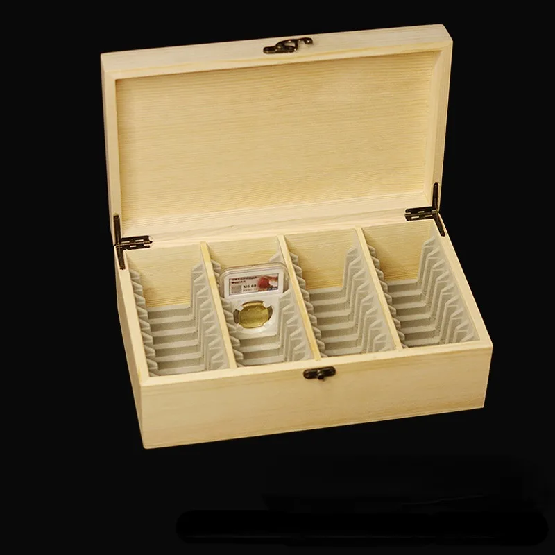 Premium Wooden Box for Coin Storage Box Collectors - Holds 40 Grid Commemorative Coin Home Office