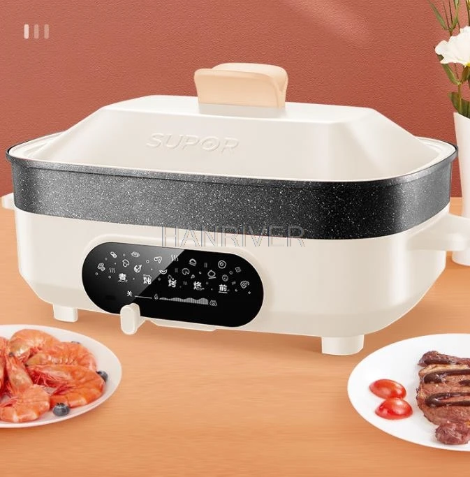 وعاء ساخن كهربائي متعدد الوظائف وعاء الطبخ الكهربائي الشواء وعاء اللحوم صافي وعاء أحمر واحد الطبخ والقلي المنزلي