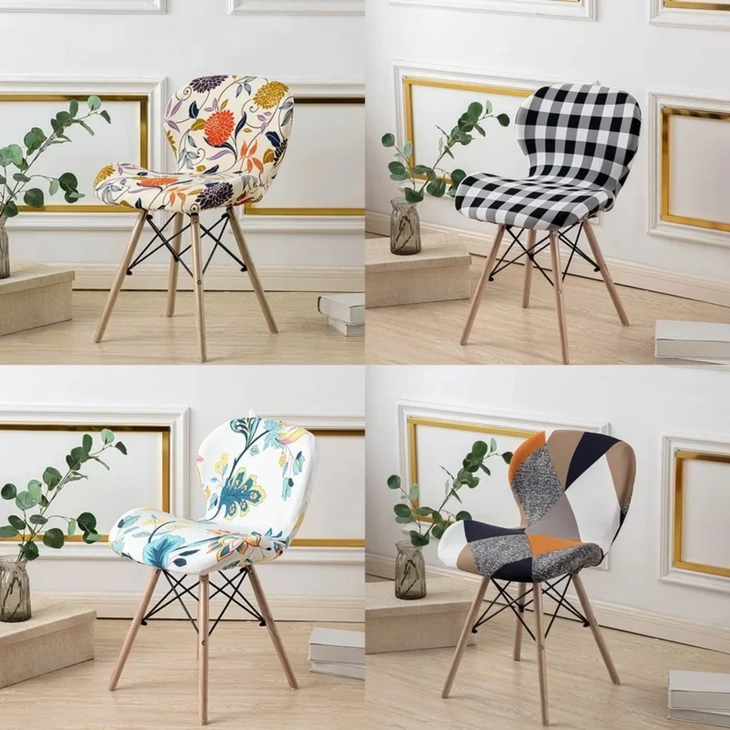 Thickened, Non-slip Spandex Curved Printed Dining Chair Cover - Stretch Washable Seat Covers for Stool, Comfortable Stylish Slip