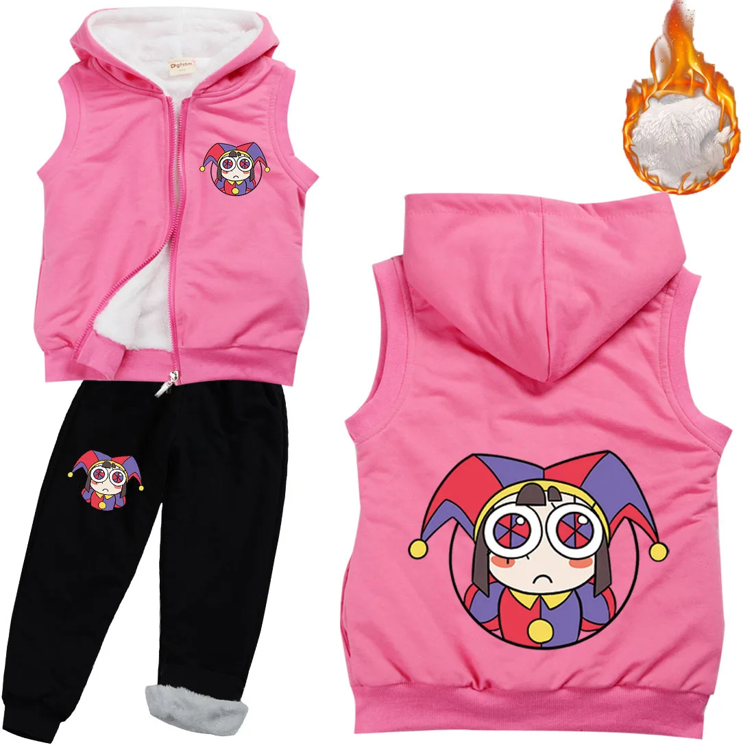 Hot 2024 The Amazing Digital Circus Clothes Set Kids Winter Warm Sleeveless Zipper Jacket Pants 2pcs Set Girls Thicken Tracksuit