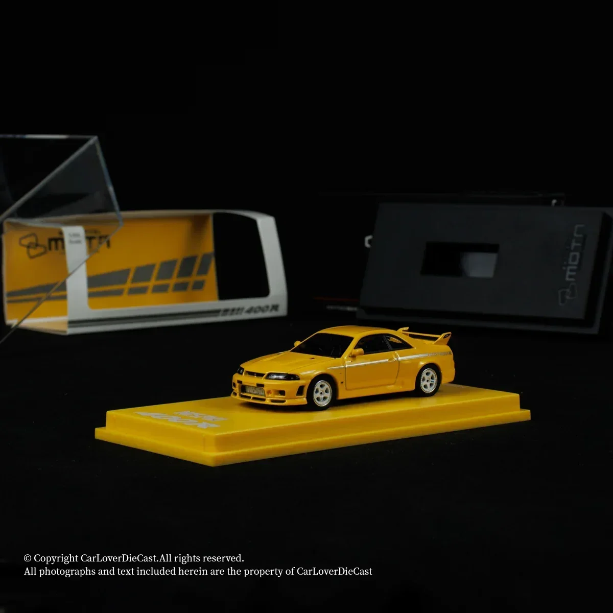 Kyosho Mini Car Box, 1:64, Nismo 400R, jaune, moulé sous pression, modèle de voiture