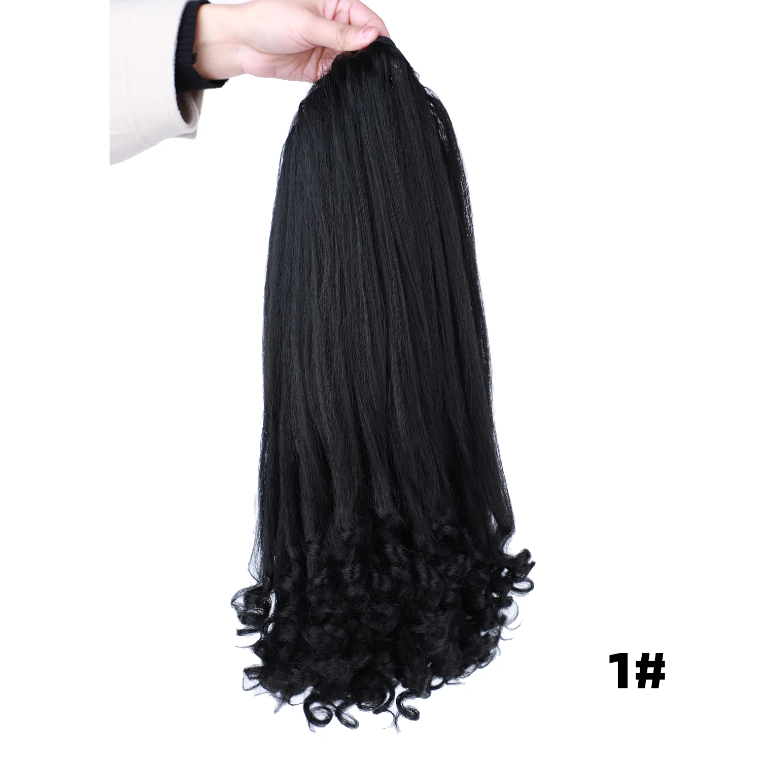 Lydia Tail Dancing Lose lockige synthetische 20" verworrene gerade Haarteile zwei Kunststoffkämme Kordelzug Pferdeschwanz Haarverlängerung schwarz – Detail 16