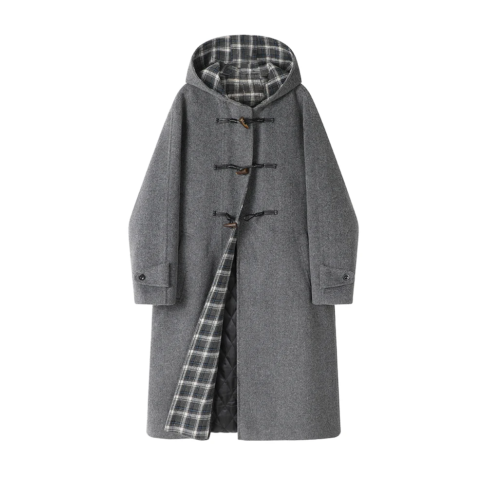 

Women's Long Hooded Coat Plaid Lined Thickened Winter Jacket Warm Faux Shearling Lined Overcoat with Buttons 2025 New