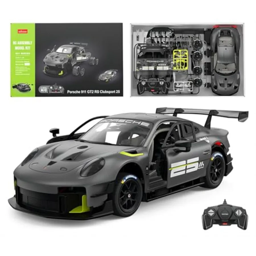 

RC race car building kit for Porsche 911 GT2 RS Clubsport 25 ABS plastic red opening doors working lights remote control motor
