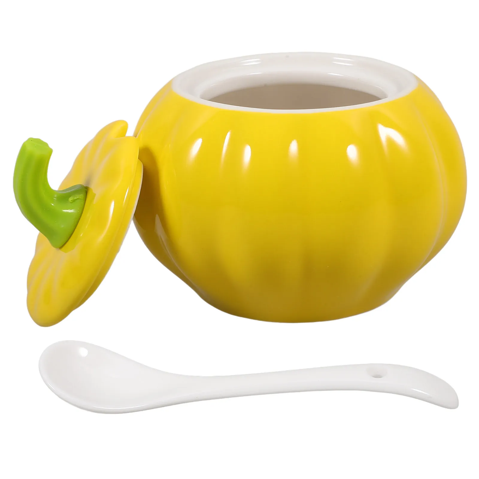 1Set Pumpkin Shaped Ceramic Seasoning Jar for Salt Pepper Sugar Spice Coffee Corn Starch Chicken Broth Powder Kitchen Storage