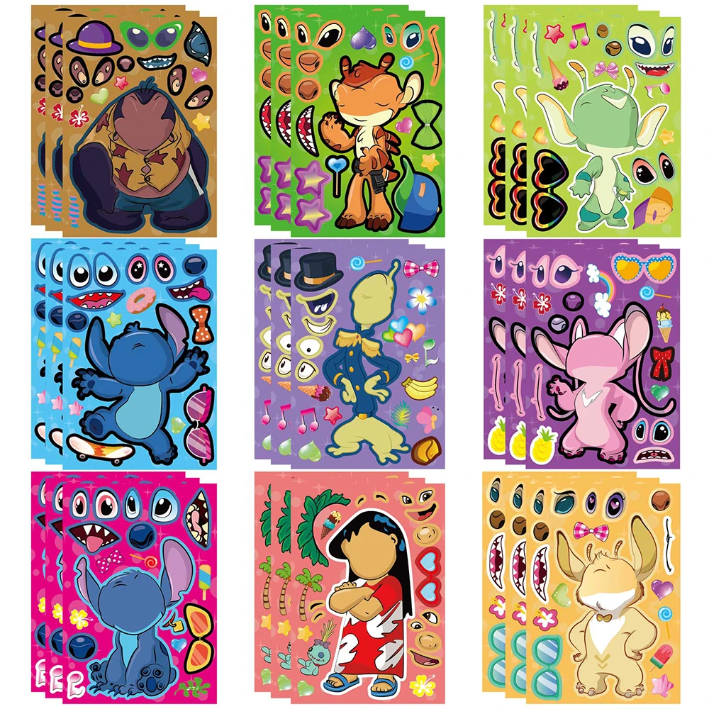 

9/18Sheets Cute Disney Cartoon Stitch Puzzle Stickers for Kids Anime Games Assemble Jigsaw Kids Toy Cute Decoration Decal Toys