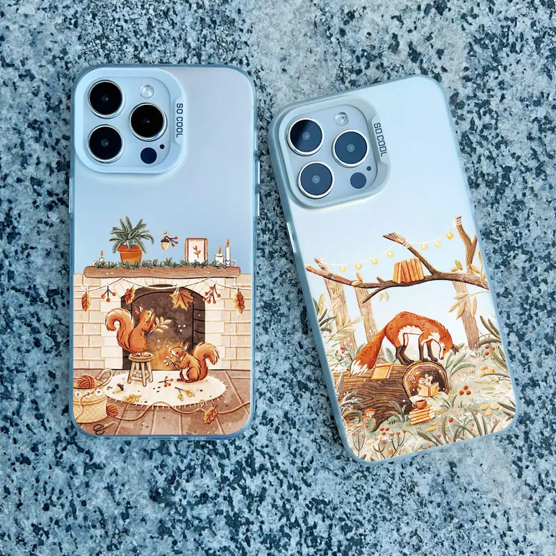 

Cartoon Animal Bear Fox Squirrel Phone Case For iPhone 15 16 14 13 12 Pro Max Case iPhone 16 15 Plus 11 Shockproof Laser Covers