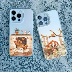 Cartoon Animal Bear Fox Squirrel Phone Case For iPhone 15 16 14 13 12 Pro Max Case iPhone 16 15 Plus 11 Shockproof Laser Covers