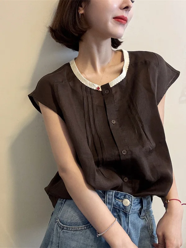 2025 여름 신상 패셔너블한 한국 스타일 여성 루즈핏 라운드넥 슬리브리스 다용도 슬림핏 탑