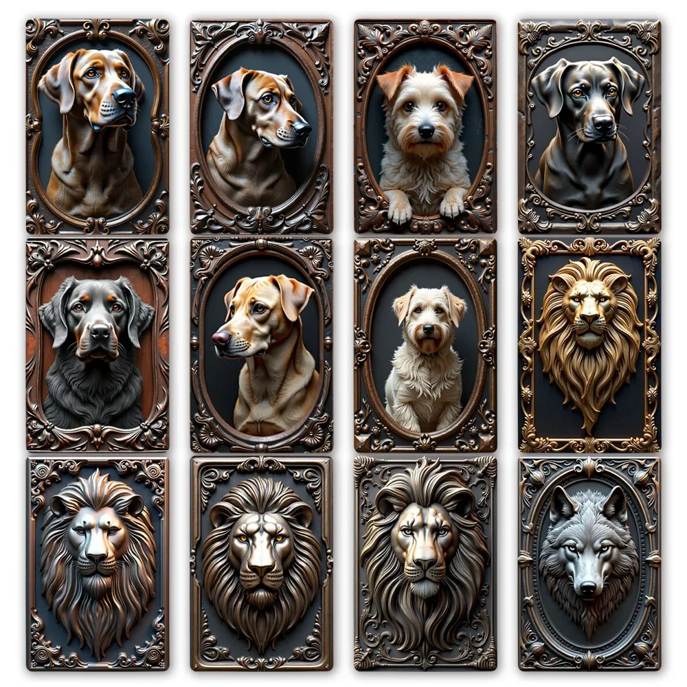 Fake 3D Dog Metal Vintage Sign Pet Wall Art Decor Tin Plaque Home Office Garage Living Room Decoration