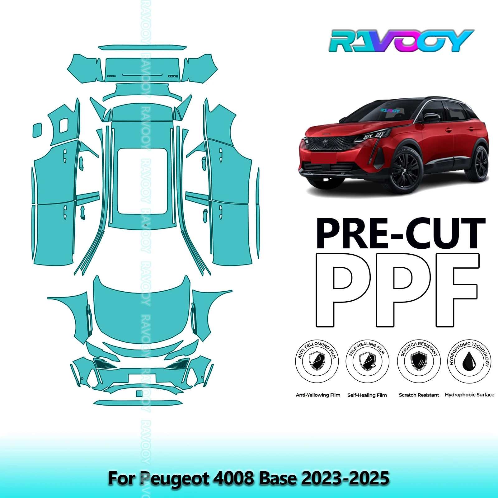 RAVOOY 8.5Mil Precut TPU PPF Full Vehicle Clear Bra Stone Chip Guard EU UK For Peugeot 4008 Base 2023-2026