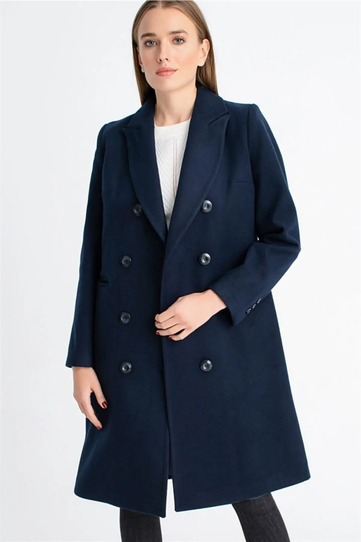 Manteau boutonné à manches longues, bleu marine, épais, élégant, utile, mode hiver automne 2021