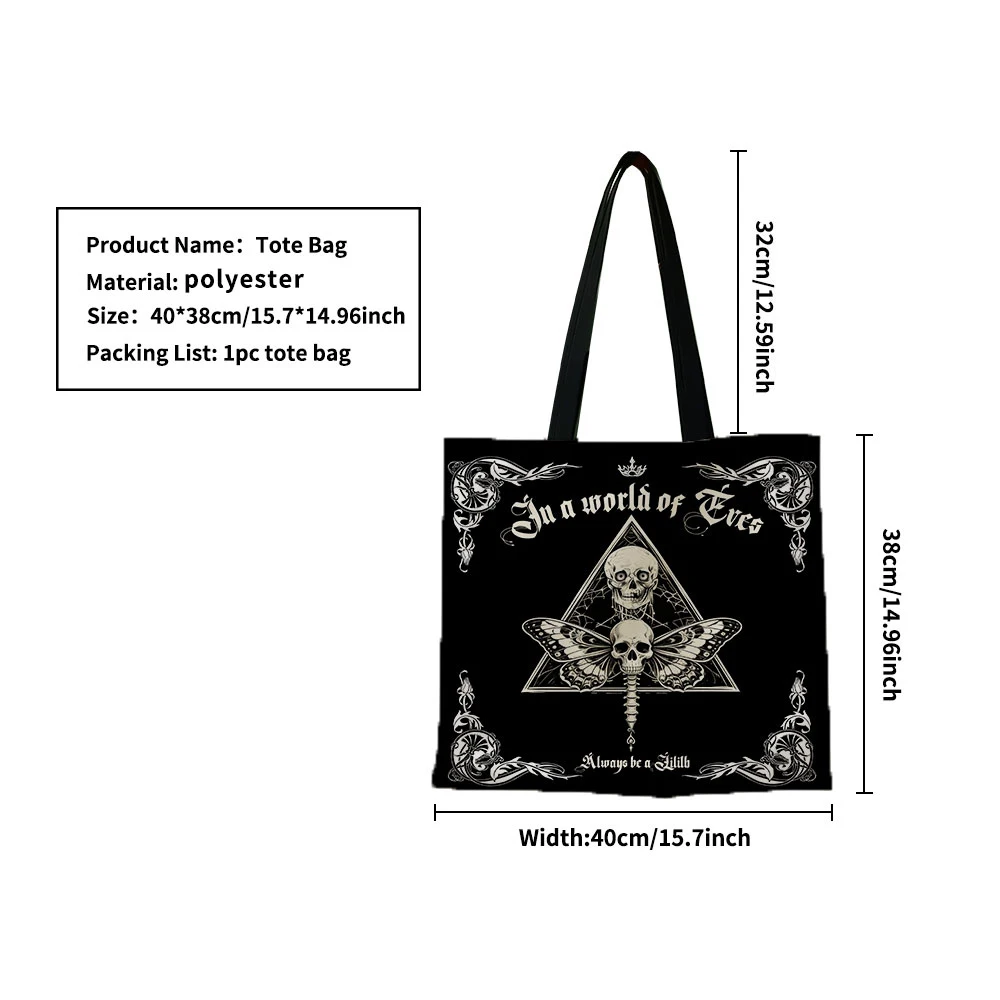 Shopping Bag Canvas Shopping Bag Cute 1pc Gothic Skull Butterfly Canvas Tote Bag – Occult Lilith-Inspired Print with “Always Be
