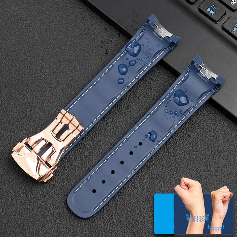 20mm Rubber Silicone Watch Strap For Omega Seamaster 300 AT150 Aqua Terra Ultra Light 8900 Steel Buckle Blue Watchband Bracelets